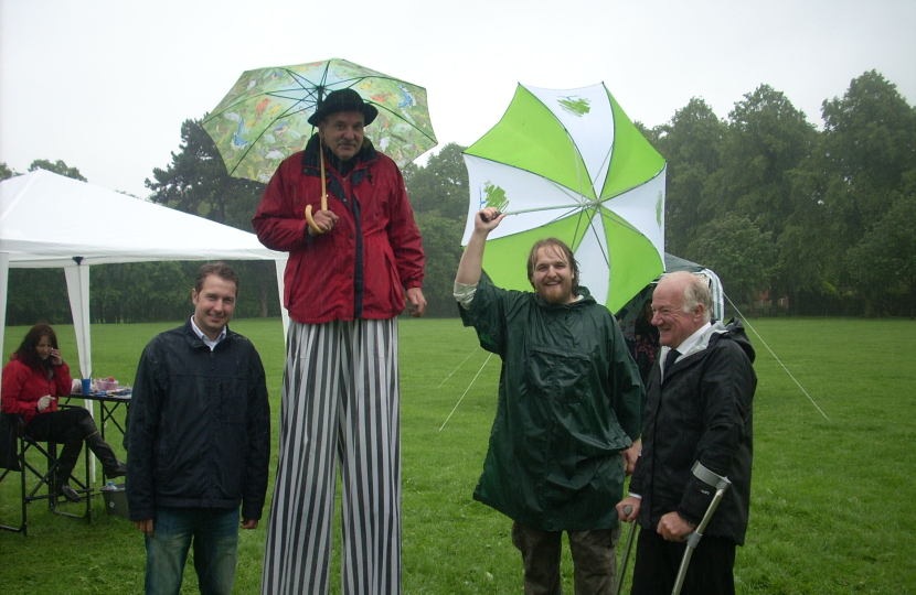 Gareth, Robert and Bob with some of the entertainment in the rain
