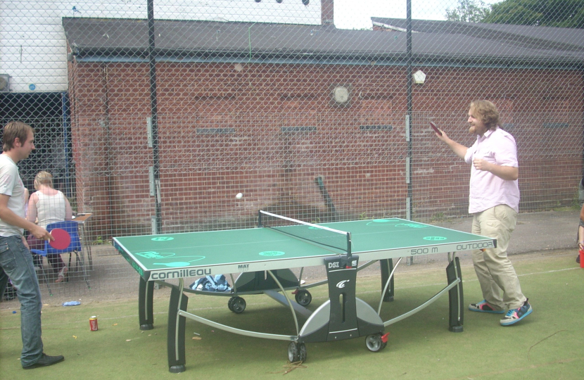 Gareth and Robert joining in a game of table tennis at the Malcolm Locker centre