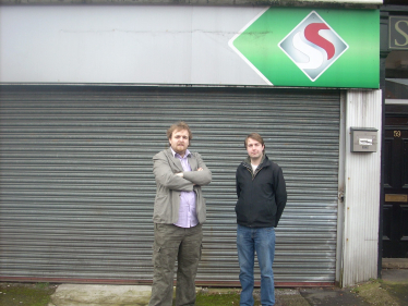 Robert and Gareth outside the proposed site for the take away