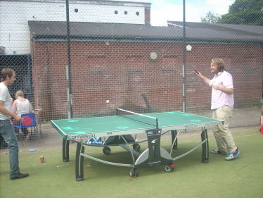 Gareth and Robert joining in a game of table tennis at the Malcolm Locker centre
