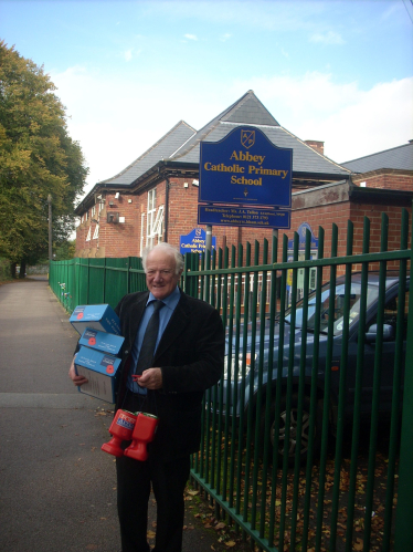 Bob outside the Abbey Catholic Primary School